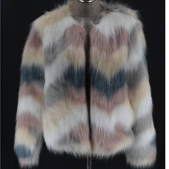Daphnea Paris Multi Colored Faux Fur Jacket-L - Picture 4 of 8